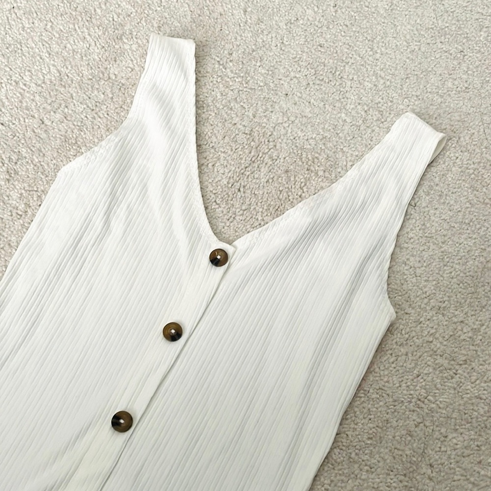 White Ribbed Button-Front Tank - Picture 2 of 5
